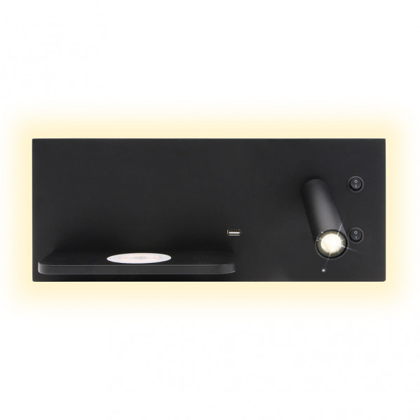 Aplique 2+8w 4000k Velazquez Dcho Negro Usb+qi  130lm Doble Encendido 14x35x14 Cm