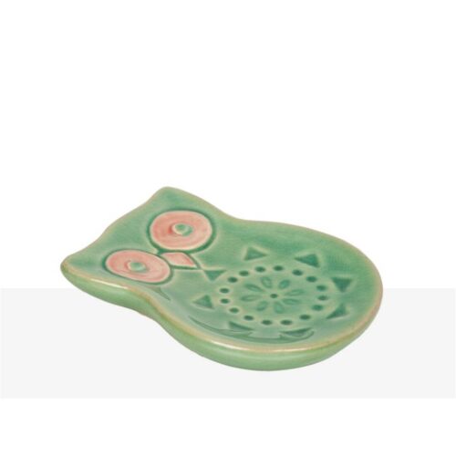 PLATO BUHO CERAMICA VERDE 15X11X2