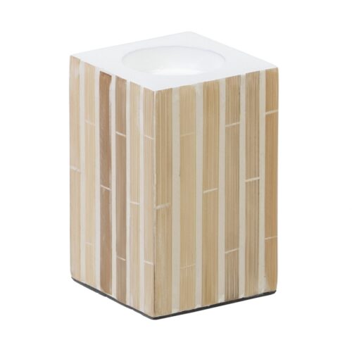 PORTAVELAS BEIGE BAMBU MDF 10X10X16 CM