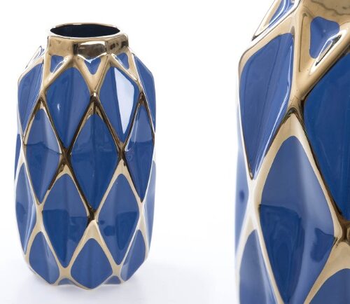 FLORERO AZUL/ORO BAJO 14x14x25