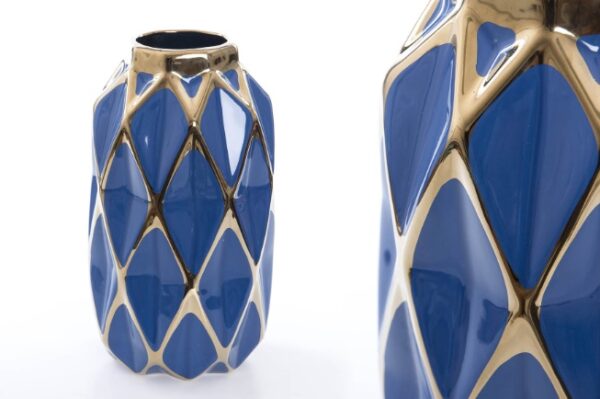FLORERO AZUL/ORO BAJO 14x14x25