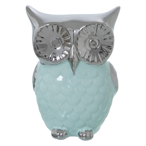 FIGURA BUHO CERAM VERDE/PLAT 11X11X18CM