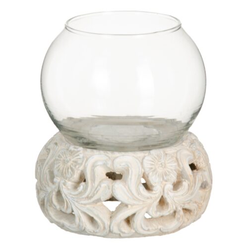 PORTAVELAS TERRACOTA-CRISTAL 16x16x19 CM