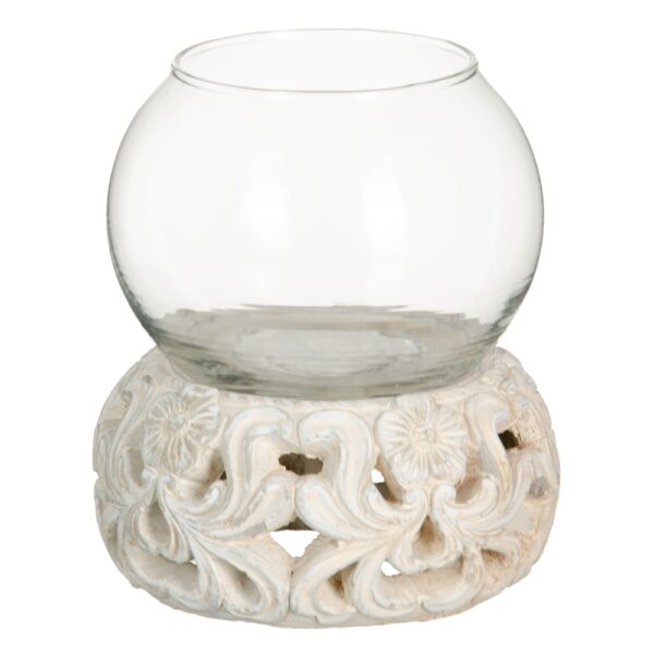 PORTAVELAS TERRACOTA-CRISTAL 16x16x19 CM