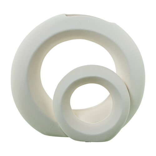 JARRON DOBLE ARO CREMA RUGOSA 26X12X33CM