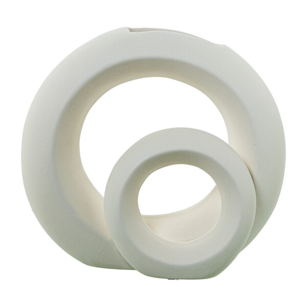 JARRON DOBLE ARO CREMA RUGOSA 26X12X33CM