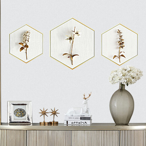 TRIPTICO HEXAGONAL FLORES 60-40CM