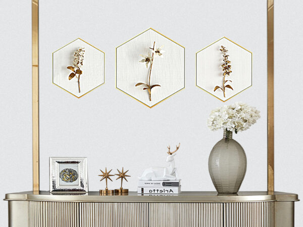 TRIPTICO HEXAGONAL FLORES 60-40CM