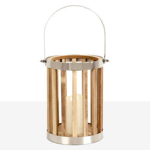 FAROL MADERA/METAL PLATA 18X18X42
