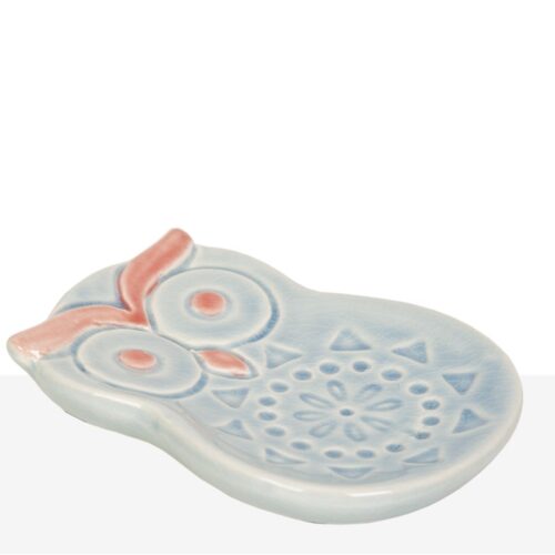 PLATO BUHO CERAMICA AZUL 15X11X2