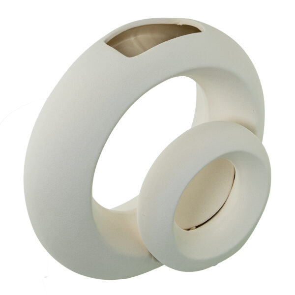 JARRON DOBLE ARO CREMA RUGOSA 26X12X33CM
