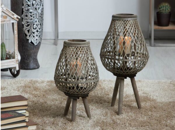 FAROL BAMBU C/PATAS GRIS 28DX60