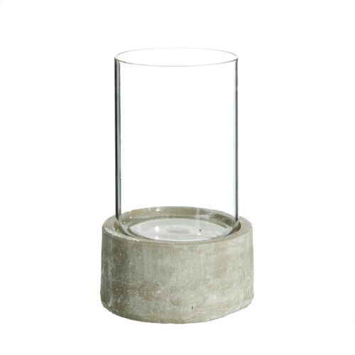 PORTAVELAS GRIS CEMENTO-CRISTAL 14X14X23
