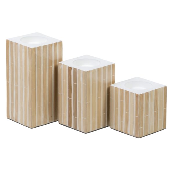 PORTAVELAS BEIGE BAMBU MDF 10X10X16 CM