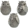 SET DE 3 FIGURAS BUHOS RESINA PLATEADA 8,5X8X11CM
