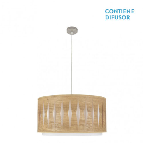 Colgante Alexandra 2xe27 Niquel/madera Clara Regx50x50 cm
