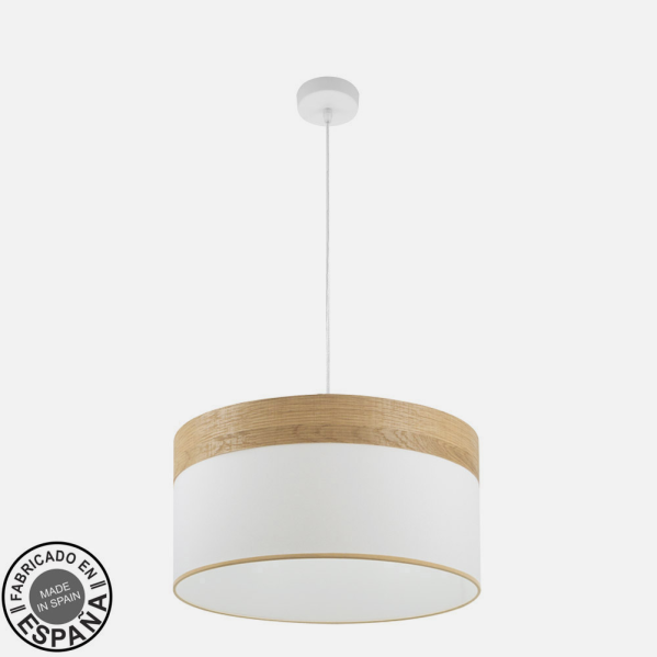Colgante Cloe 2xE27 Blanco/blanca-madera Clara Regx50x50 cm