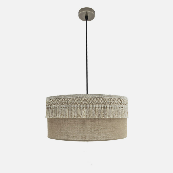 Colgante Ekaterina 2xe27 Cuero/saco Regx50x50 Cm Con Pasamaneria