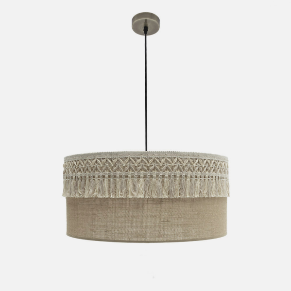Colgante Ekaterina 3xe27 Cuero/saco Regx60x60 Cm Con Pasamaneria