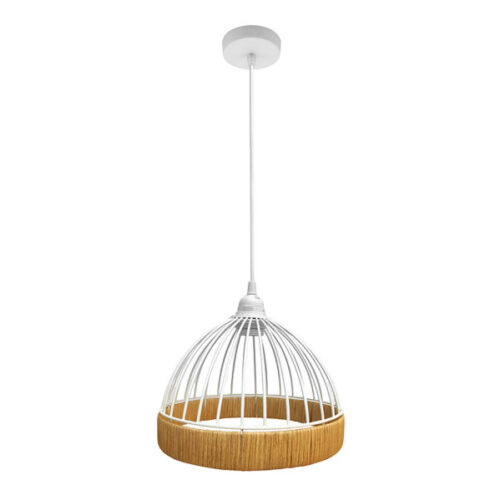 Colgante Gaston 1xe27 Blanco/natural Regx25x25cm C/metal Y Rattan