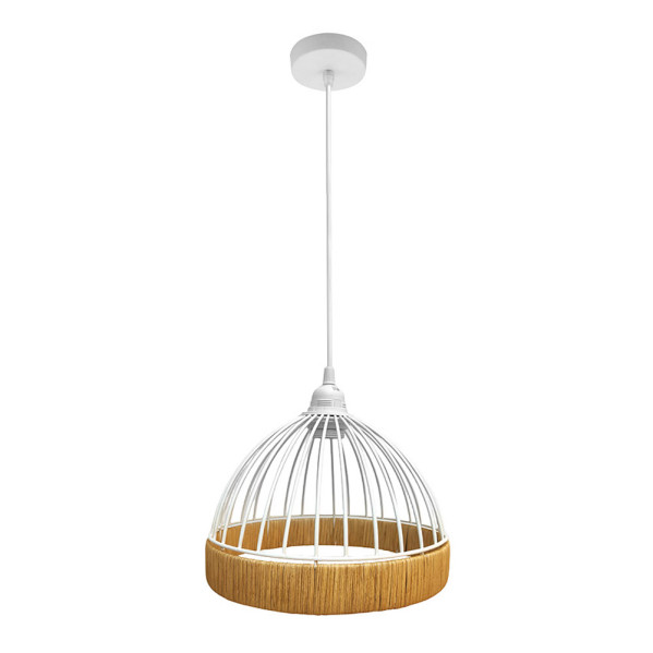 Colgante Gaston 1xe27 Blanco/natural Regx25x25cm C/metal Y Rattan