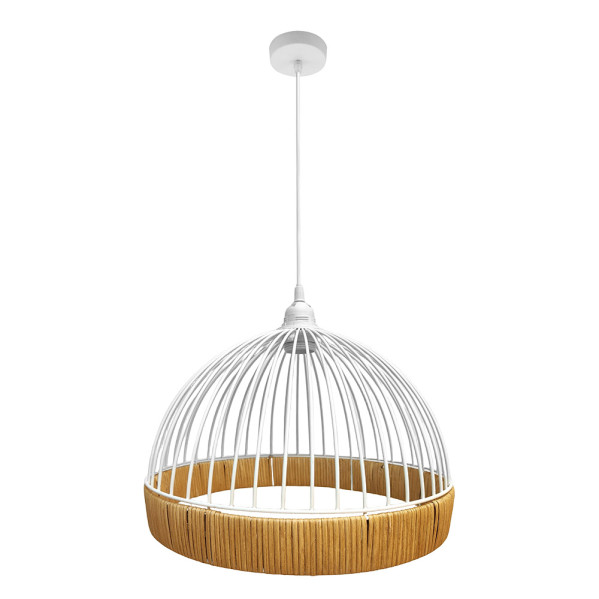 Colgante Gaston 1xe27 Blanco/natural Regx36x36cm C/metal Y Rattan