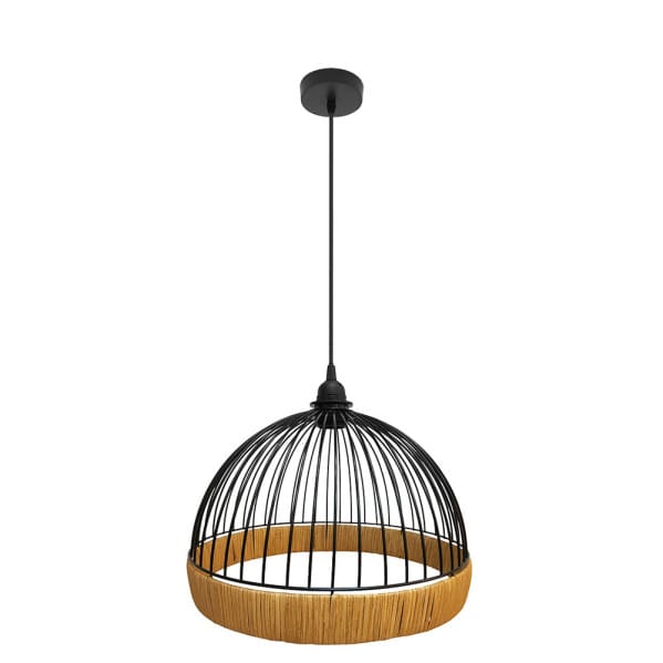 Colgante Gaston 1xe27 Negro/natural Regx30x30cm C/metal Y Rattan
