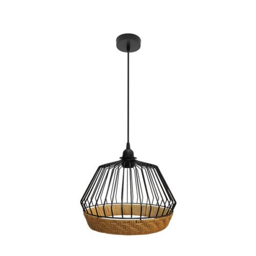 Colgante Hugo 1xe27 Negro/natural Regx30x30cm C/metal Y Rattan