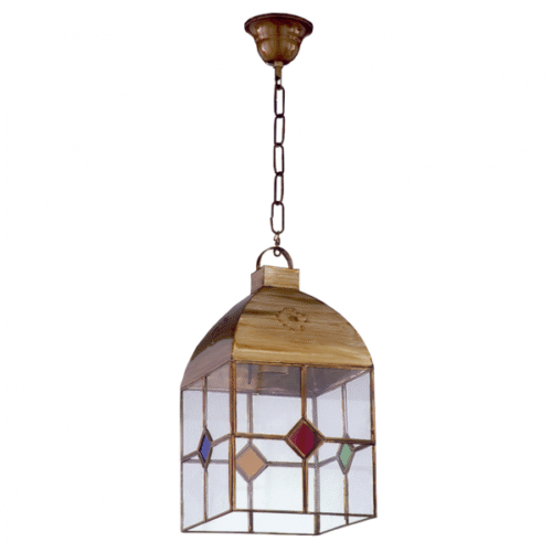 Farol Granadino 4 Caras Pequeño 1xe27 Cuero/colores REGX16X16 Cm