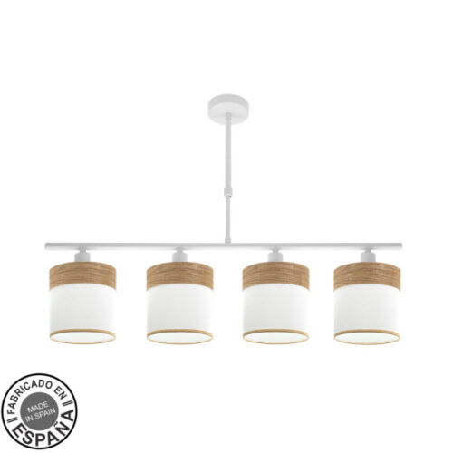 Lampara Cloe 4xe14 Blanca/blanca-madera Clara Regx75x14 cm