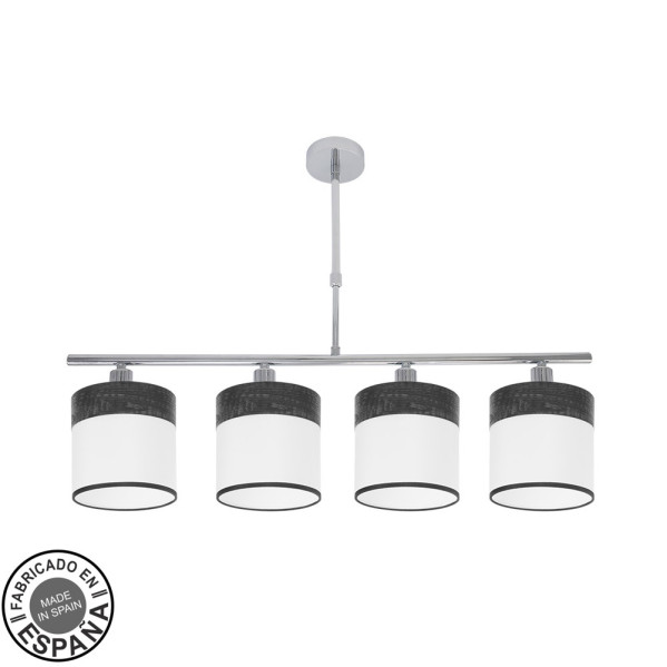Lampara Cloe 4xe14 Cromo/blanca-madera Negra Regx75x14 cm