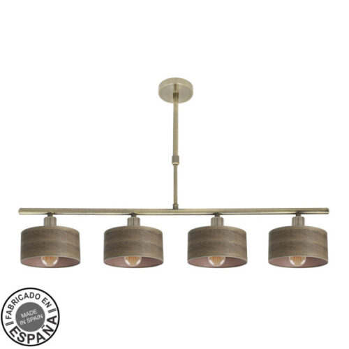 Lampara Gilda 4xe14 Cuero/madera Oscura Regx76x14 Cm