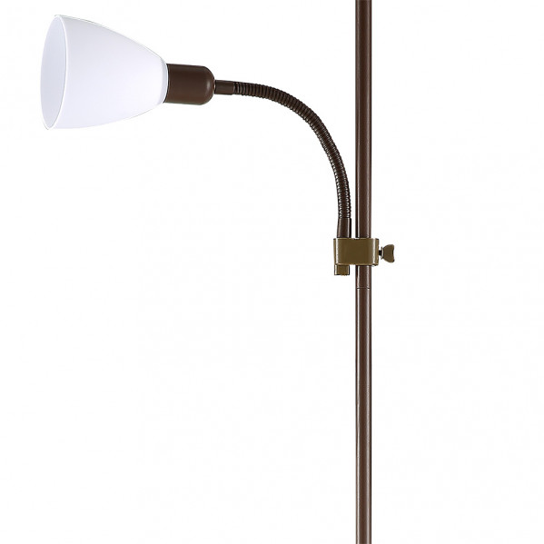 Pie De Salon Rilon 1xe27+1xe14 C/lector Marron  Pantalla Blanca 175,5x40x40 Cm