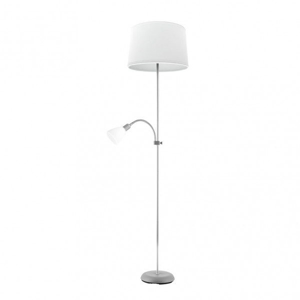 Pie De Salon Rilon 1xe27+1xe14 C/lector Plata  Pantalla Blanca 175,5x40x40 Cm