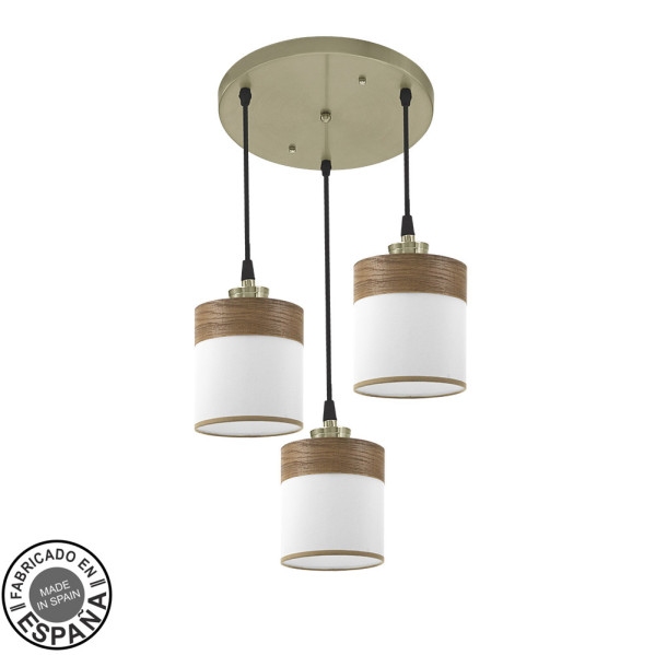Plafon Cloe 3xe27 Cuero/blanca-madera Oscura Regx42x42 cm