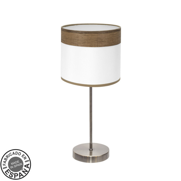 Sobremesa Cloe 1xe14 Cuero/blanca-madera Oscura 42x18x18 cm