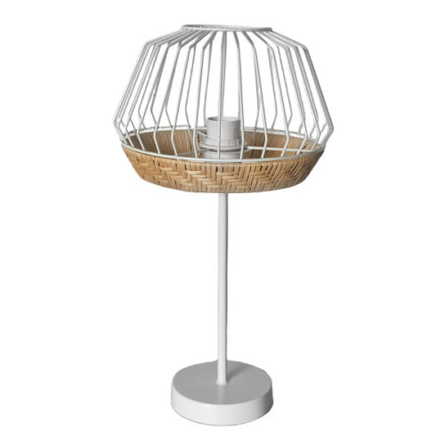 Sobremesa Hugo 1xe27 Blanco/natural 46x25x25cm C/metal Y Rattan