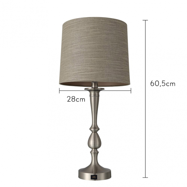 Sobremesa Khalifa 1xe27 Niquel 60´5x28x28 Cm Puerto Usb