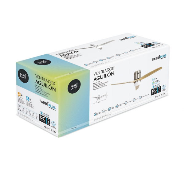 Ventil 20w Dc Aguilon Niquel 3 Aspas Haya 6 Velocidades C/remoto, Reg Intensidad,  Temporizador 30,5x132x132 Cm