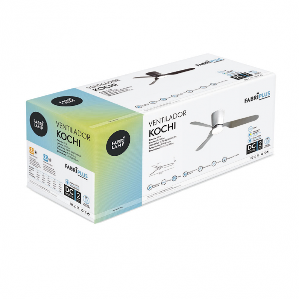 Ventilad 18w Dc Kochi Blanco 3 Aspas Blancas 6 Veloc. 3000k, 4000k, 6000k C/remoto Y Temporizador 132 D 2025