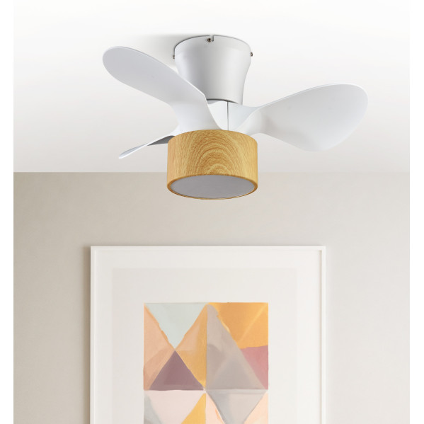 Ventilador DC 24w Kos Blanco/haya 3 Aspas 60d 6 Vel. 2390lm 3000-4500-6000k c/remoto, Memoria Y Temporizador