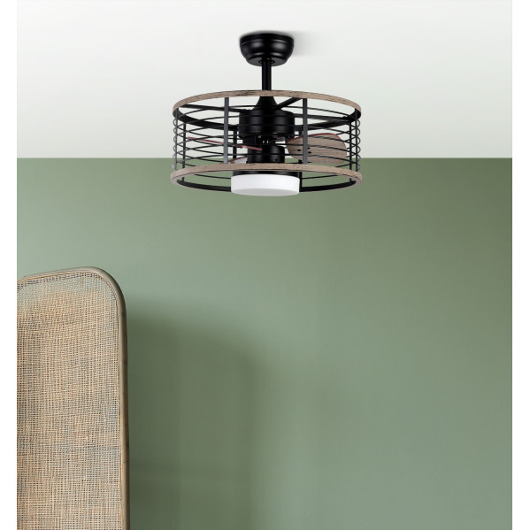 Ventilador Dc 24w Pella Negro/Madera 3 Aspas 50d  2540lm 6 Velocidades  3000-4000-6000k C/remoto, Memoria Y Temporizador