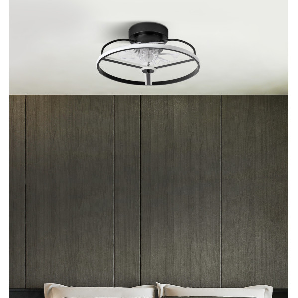 Ventilador 60w Dc Bora Negro 8 Aspas Transp. 21x50x50cm 6 Vel. 3 Colores C/remoto, Memoria, Temporizador Y Reg.Intensidad 5100lm