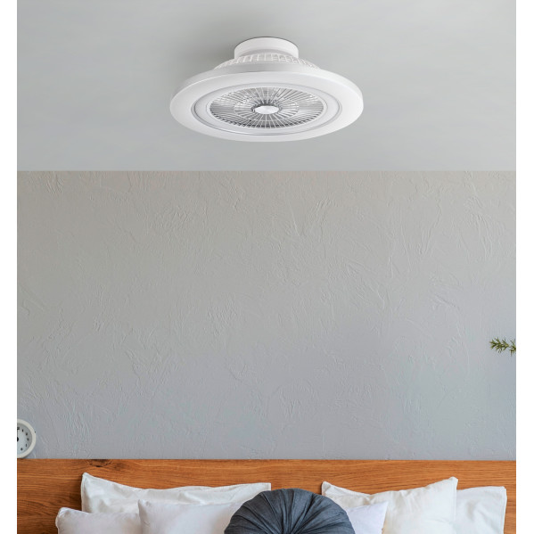 Ventilador 72w Dc Mato Blanco 5Aspas Transp. 22x58x58cm 6 Vel. 3 Colores C/remoto,memoria,temporiz Y Reg.Intensidad 6120lm