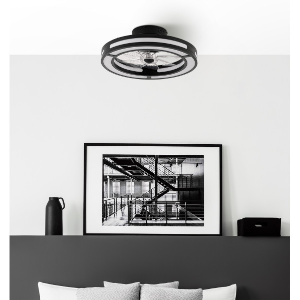 Ventilador DC 58w Kastoria Negro 8 Aspas Abs Transp 50d 6 Velocidades 5900lm 3 Colores C/remoto, Memoria Y Temporizador