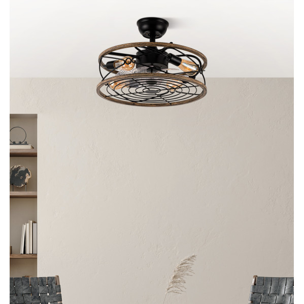 Ventilador DC 4xe27 Arcadia Negro 8 Aspas Transparentes 31/40x50x50cm 6 Velocidades C/remoto Y Temporizador