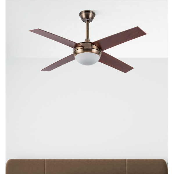 Ventilador Dc Ciro 2xe27 Cuero 4 Asp. Nogal 35/45x116,8d Remoto Y Temporizador