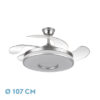 Ventilador Dani 59w 6980lm Niquel 4 Aspas Desplegables 6 Velocidades107d 3000-4000-6000k Remoto, Reg.Int, Memori Y Tempor