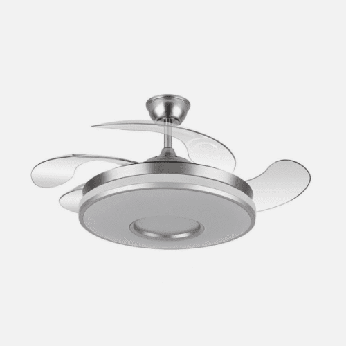 Ventilador Dani 59w 6980lm Niquel 4 Aspas Desplegables 6 Velocidades 106d 3000-4200-6500k Remoto, Reg.Int, Memori Y Tempor