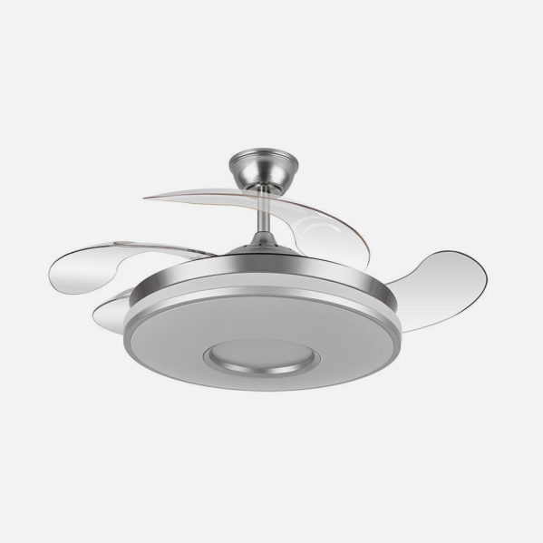 Ventilador Dani 59w 6980lm Niquel 4 Aspas Desplegables 6 Velocidades107d 3000-4000-6000k Remoto, Reg.Int, Memori Y Tempor